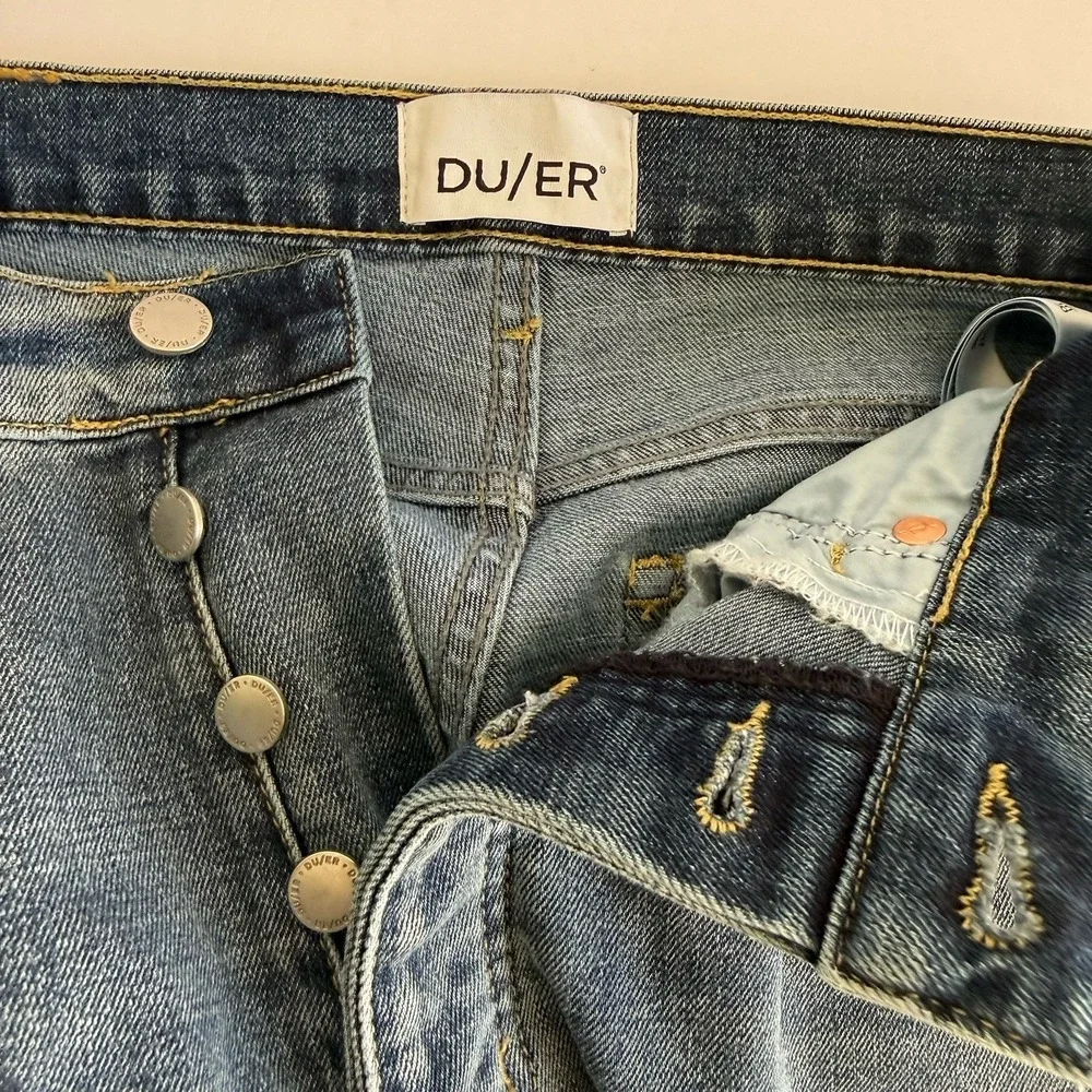 Du/er High Rise Straight Leg Performance‎ Jeans Women's 29x27 Blue Button Fly